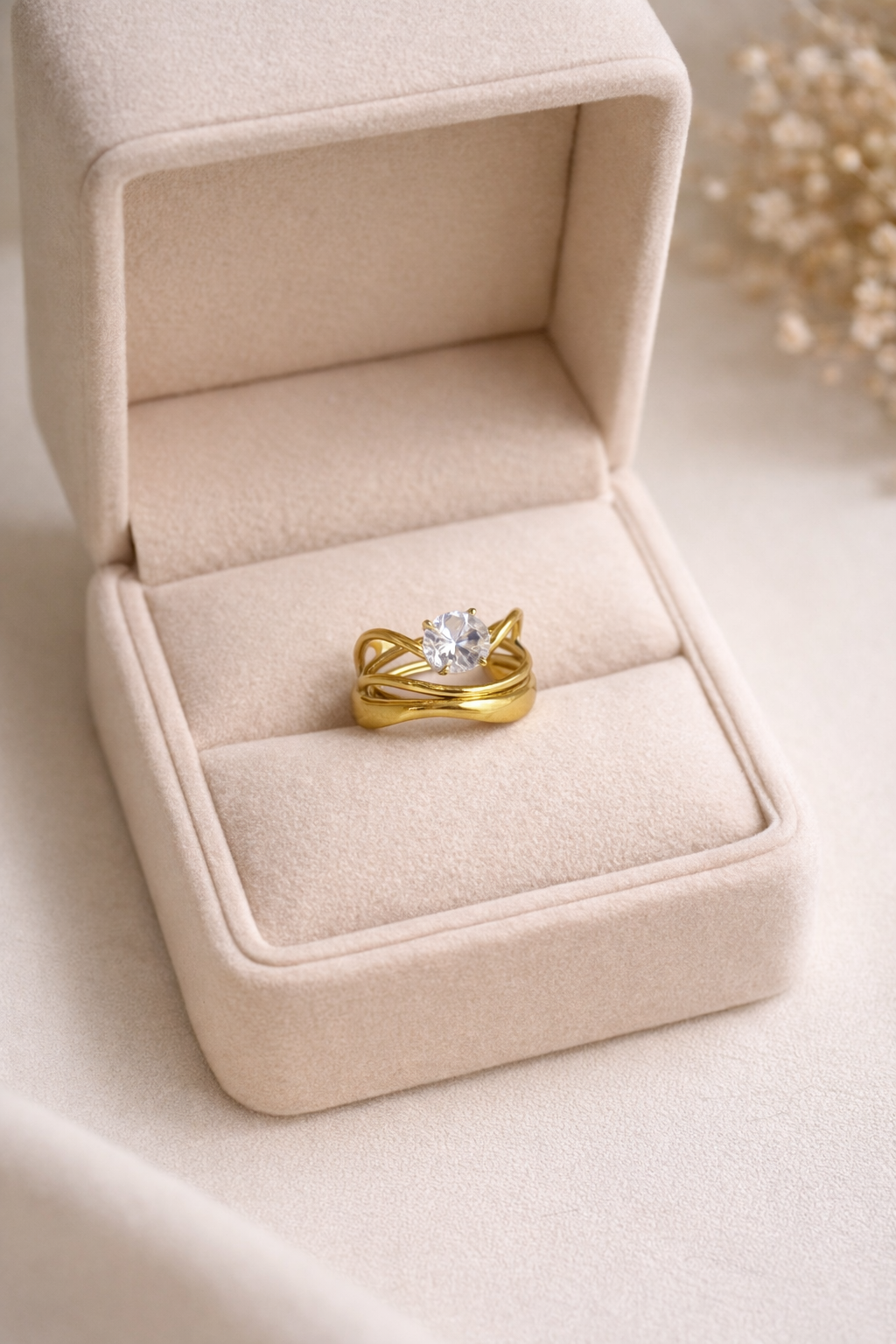 Bague acier inoxydable dorée ALTHEA femme ajustable pierre lumineuse élégante