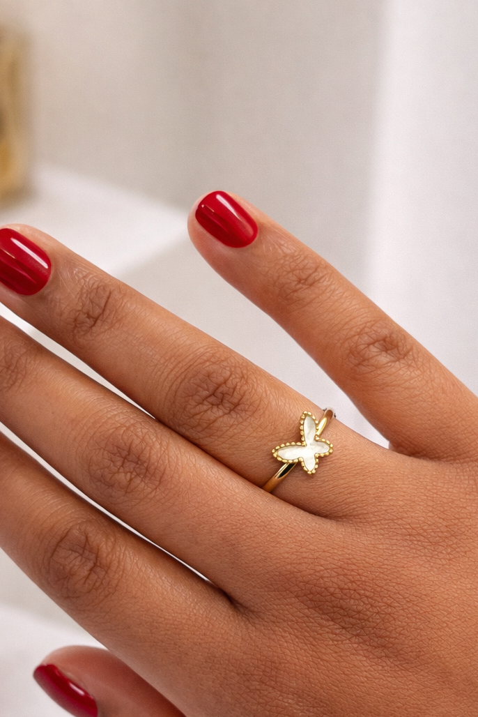 Bague acier inoxydable dorée BUTTERFLY femme ajustable waterproof papillon