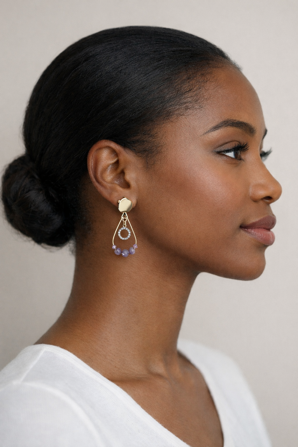 Boucles d’oreilles AME SHELL améthyste naturelle goutte dorée femme