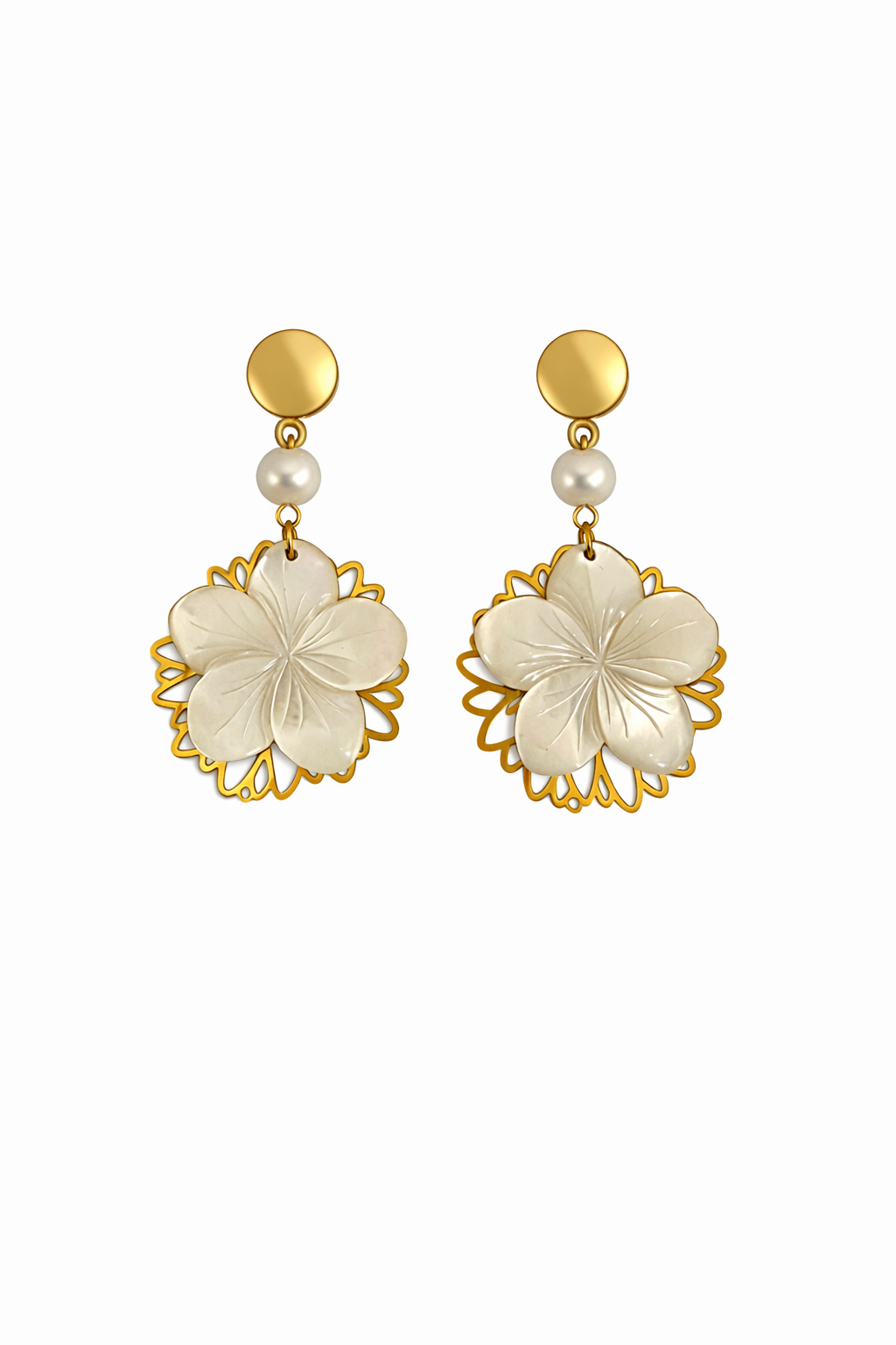 Boucles d’oreilles acier inoxydable doré waterproof KALANI femme fleur nacre naturelle