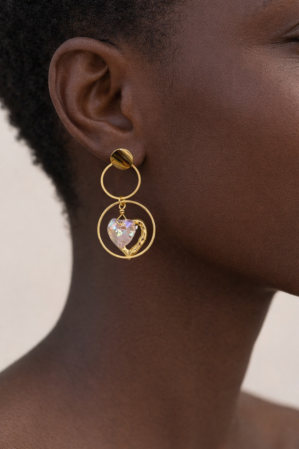 Boucles d’oreilles acier inoxydable doré waterproof NAYARA femme cœur cristal irisé