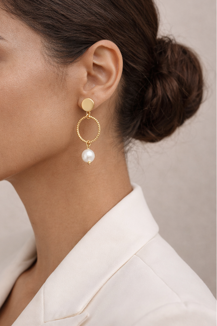 Boucles d’oreilles acier inoxydable doré waterproof SOLEKA femme nacre véritable pendante