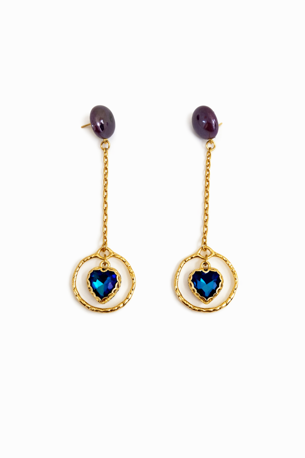 Boucles d’oreilles acier inoxydable doré waterproof WILLOW femme cœur cristal bleu