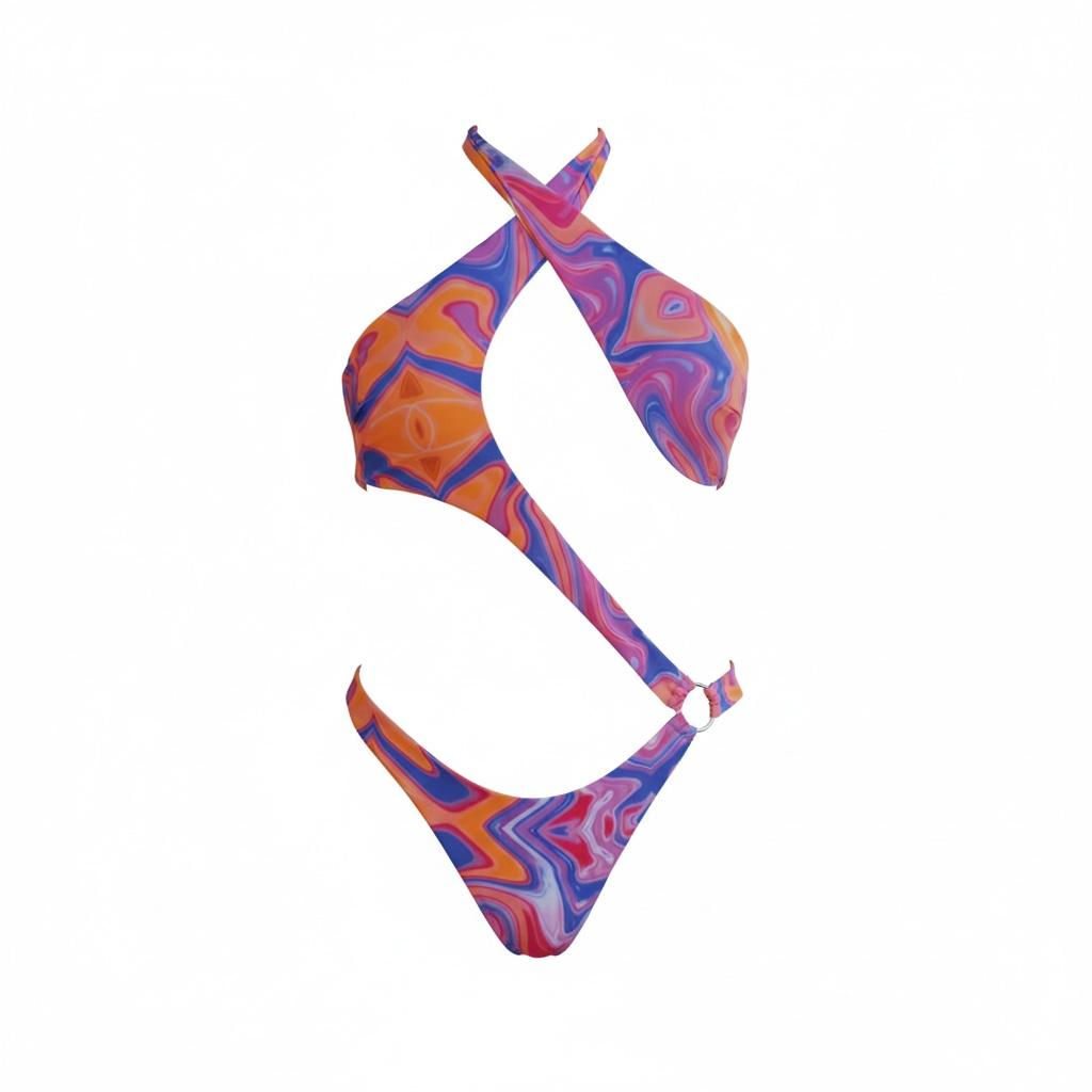 Monokini PURPLE AURA asymétrique imprimé marbré | BEACHY