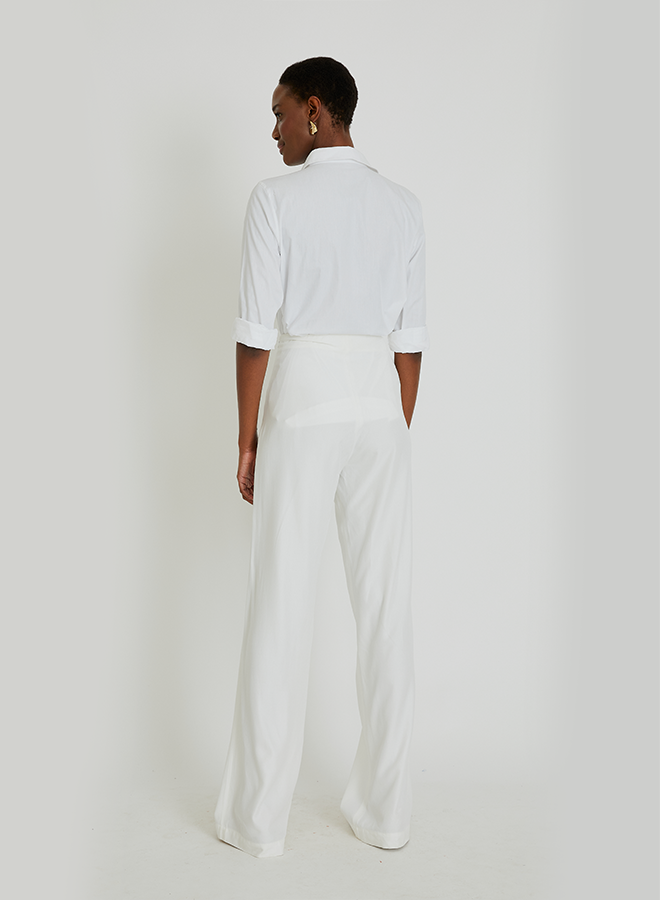 Pantalon large Off White Lenny Niemeyer en viscose avec taille haute, coupe droite et jambes amples, style fluide et élégant.