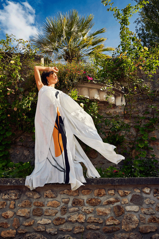 Long Silk Halterneck Dress Abstract