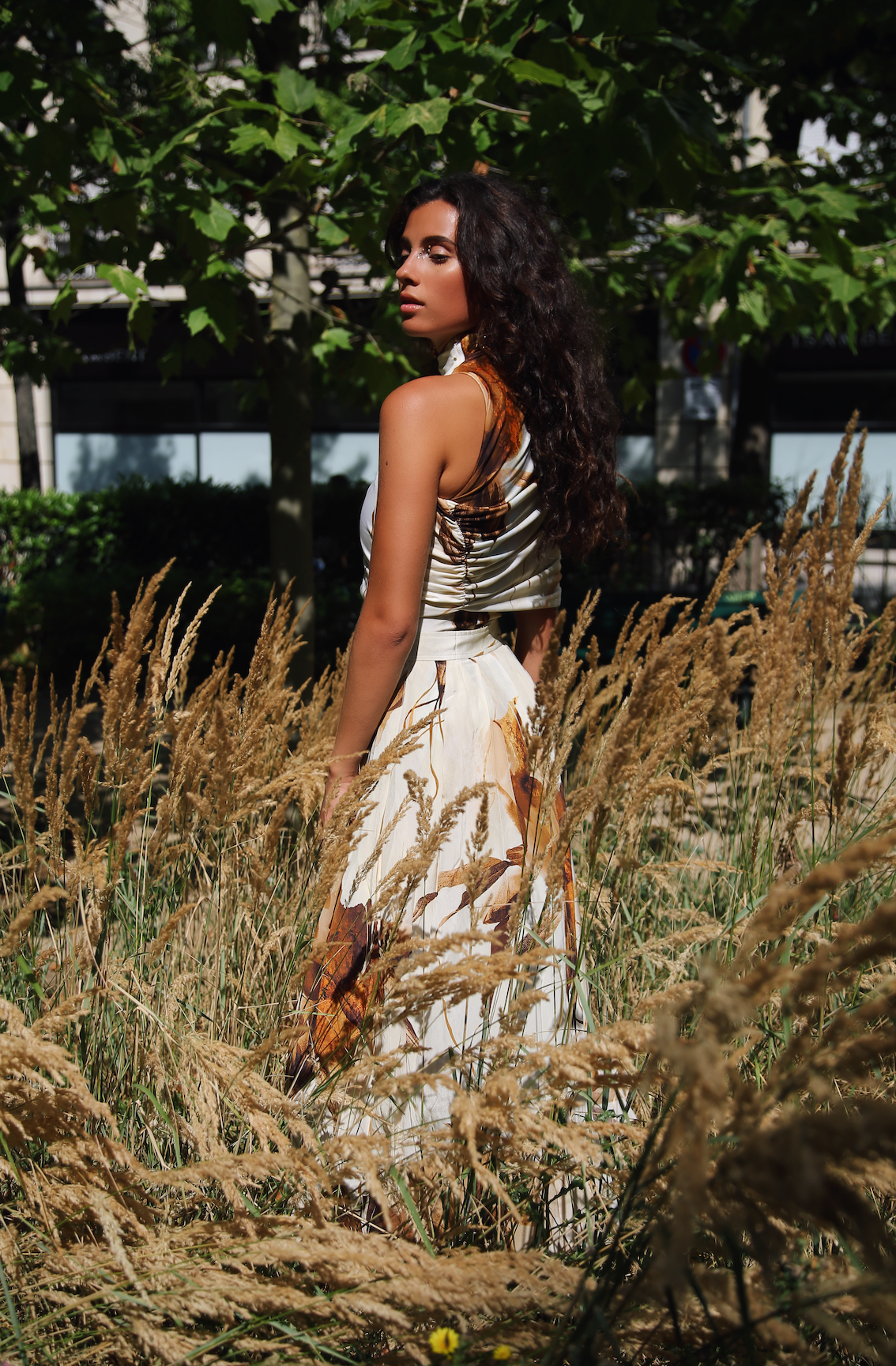 Caramel watercolor pleated premium skirt