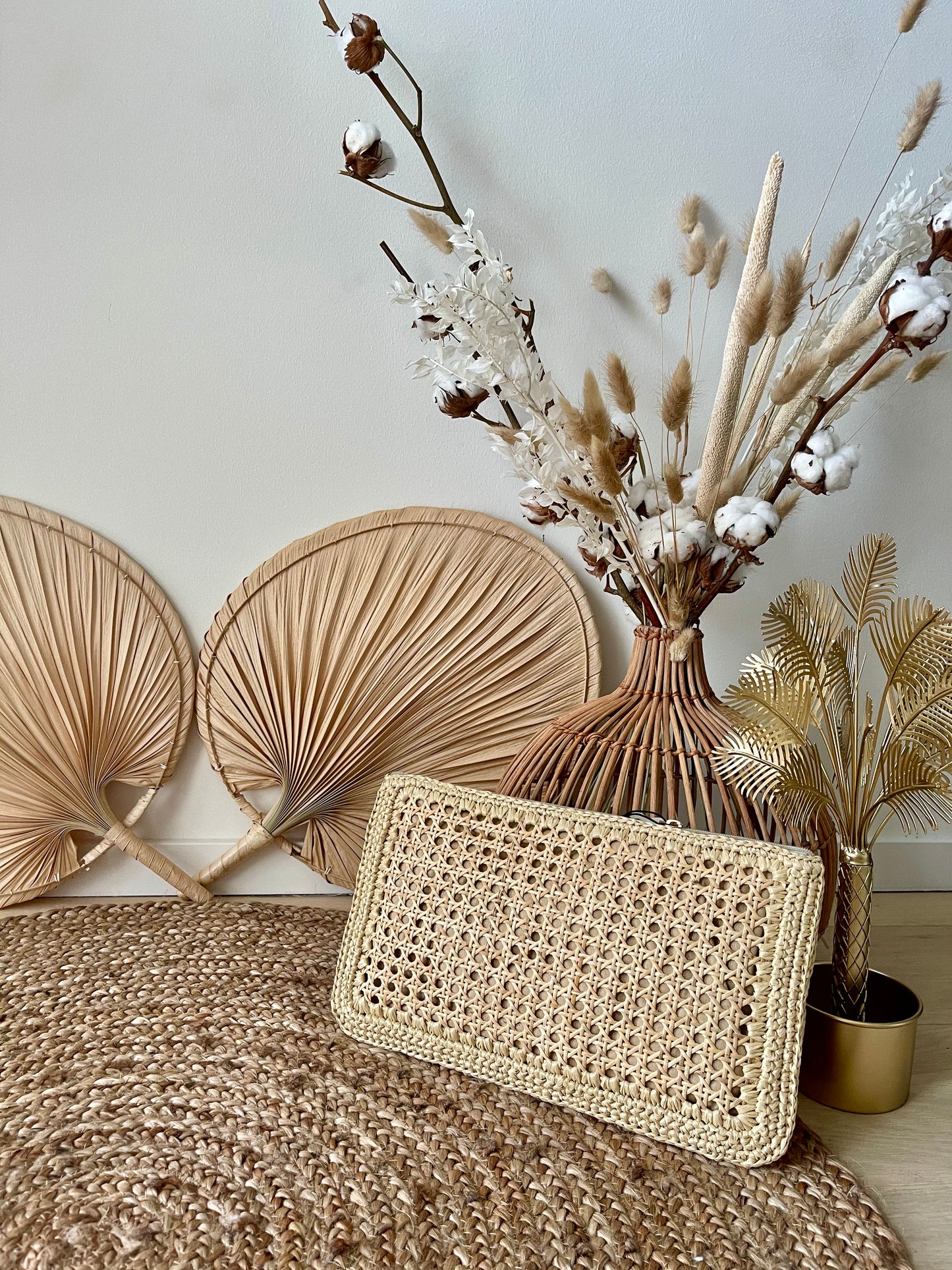 Natural color cannage pouch