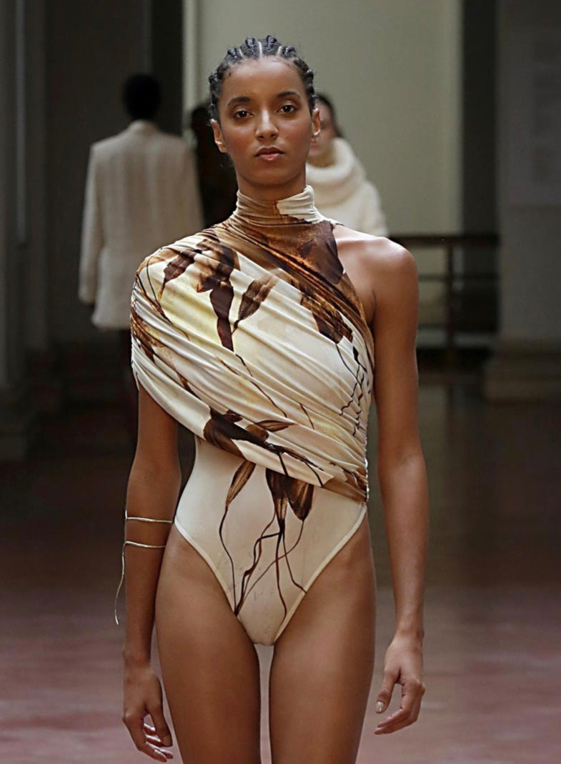 Maillot de bain Une-piece draped collar Caramel