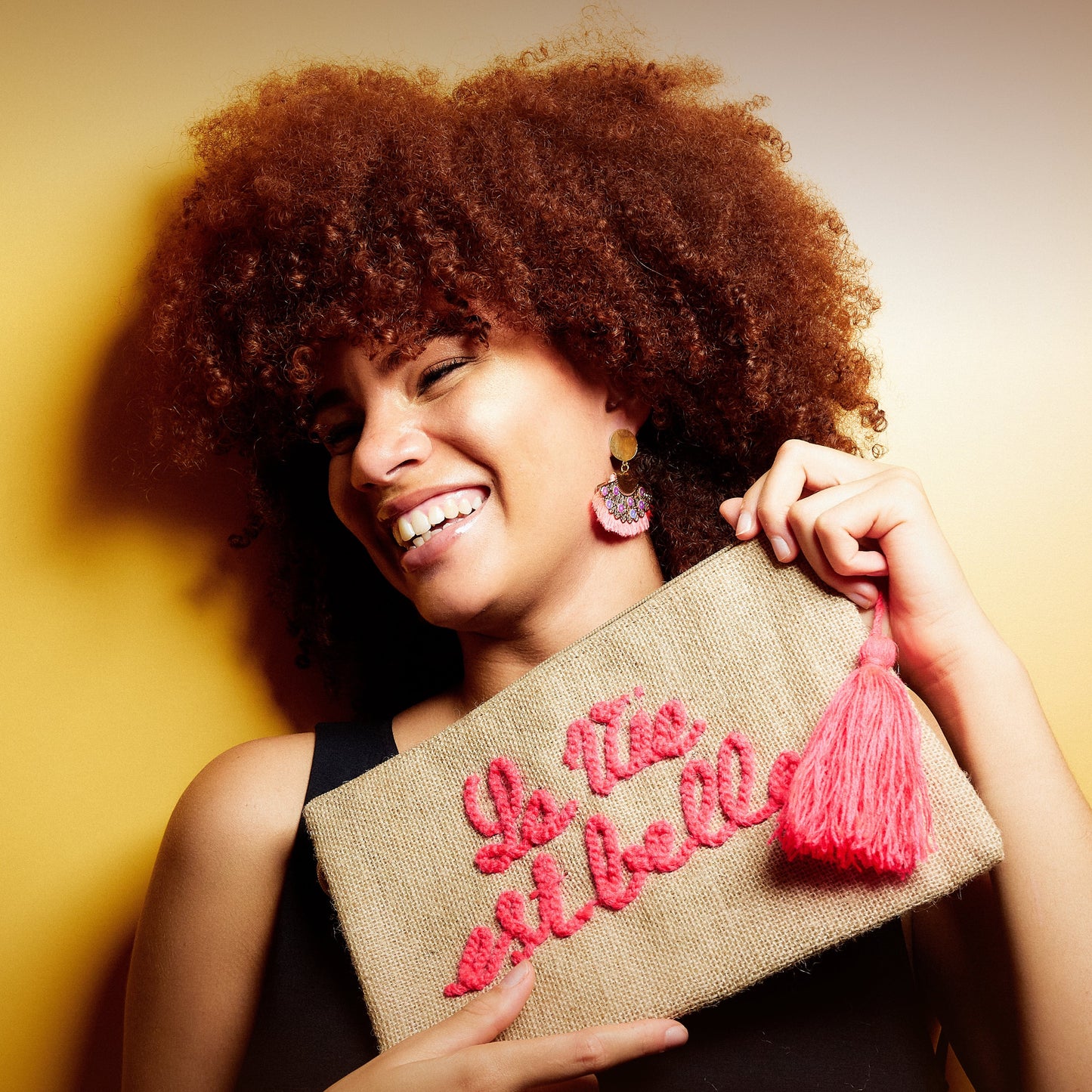 Embroidered Straw Clutch