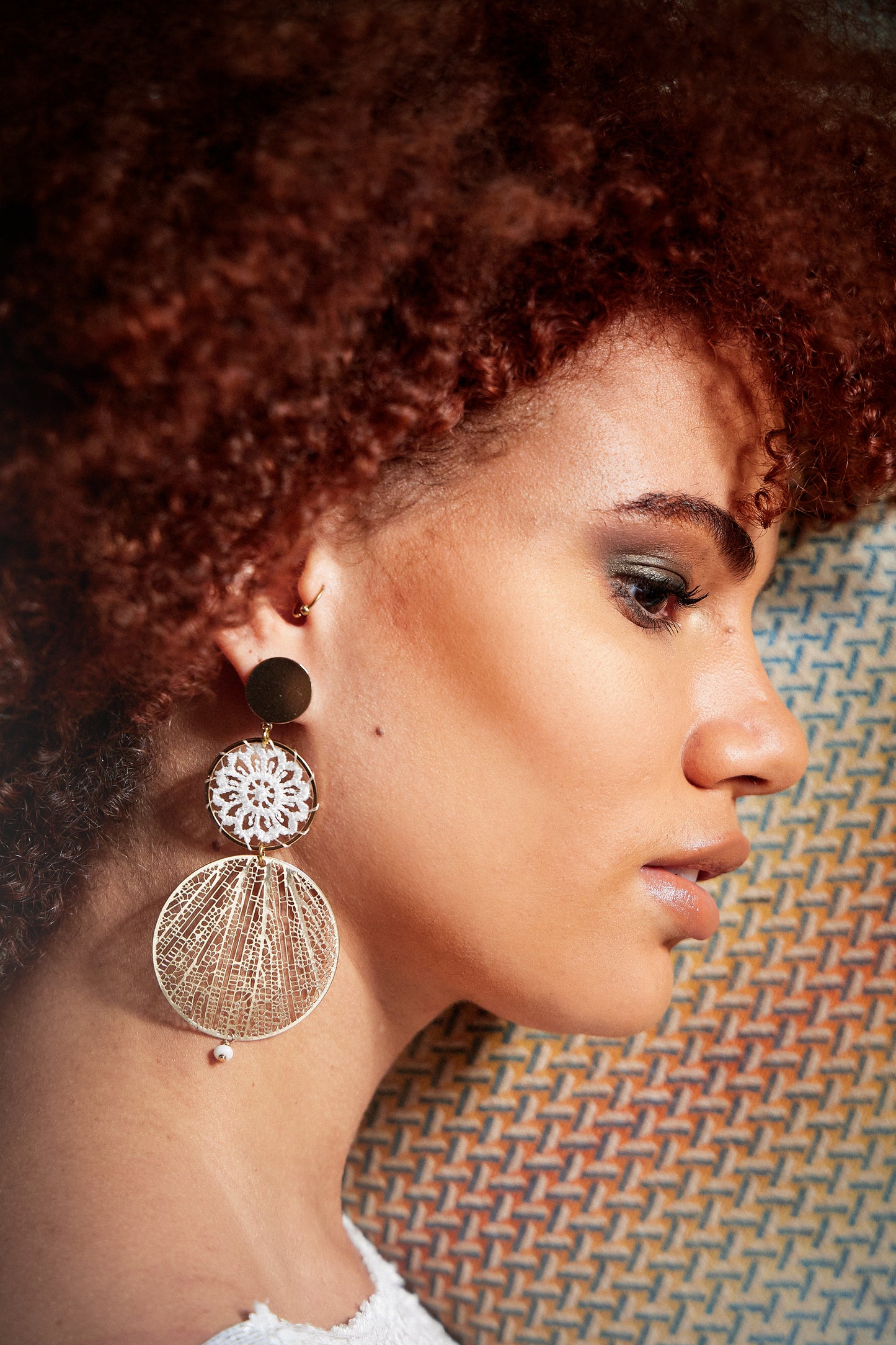 Boucles doubles cercles Dentelle et mini perle