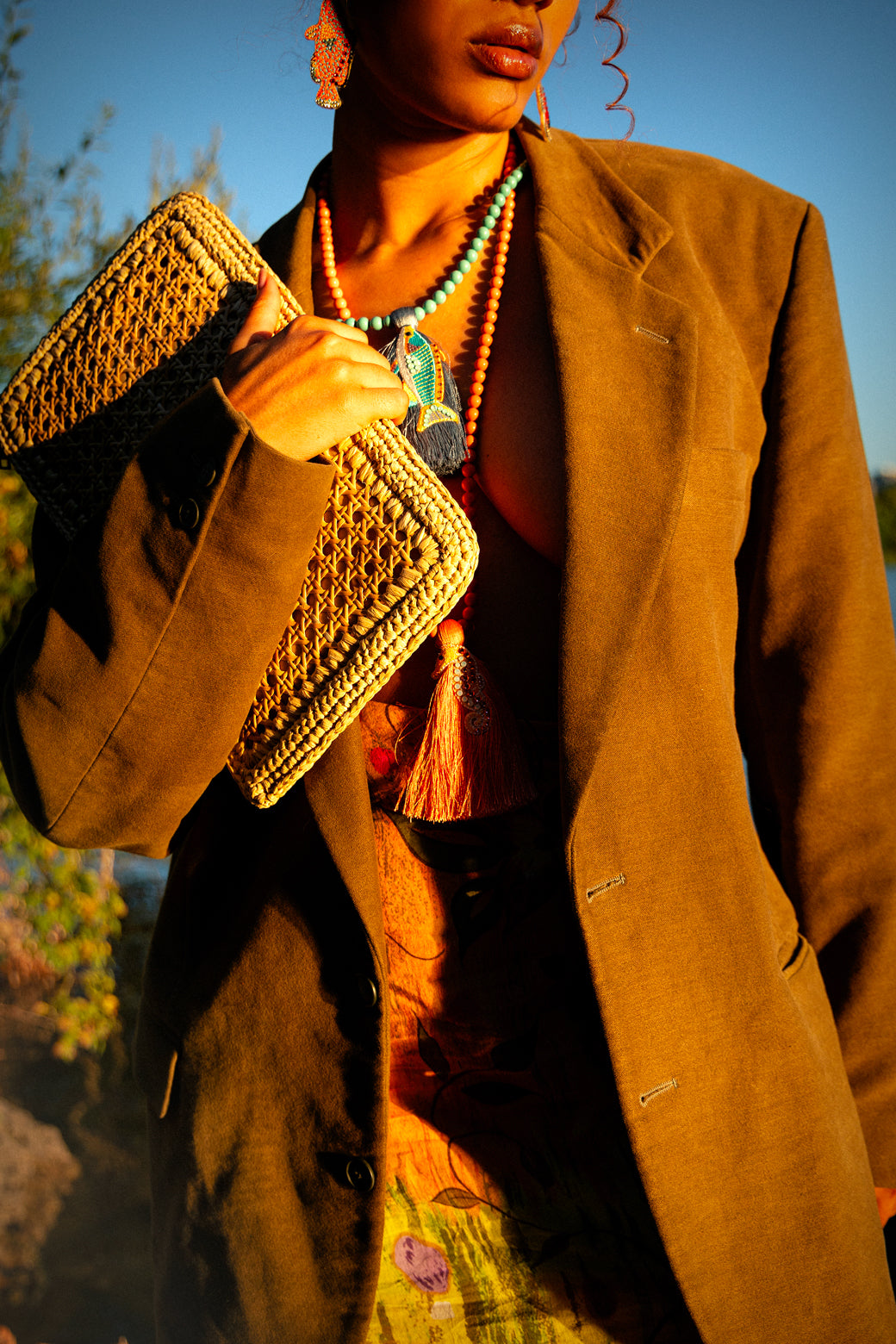 Natural color cannage pouch