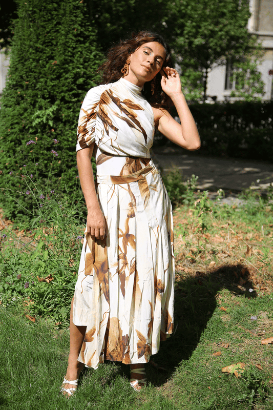 Caramel Watercolor Pleated Premium Skirt