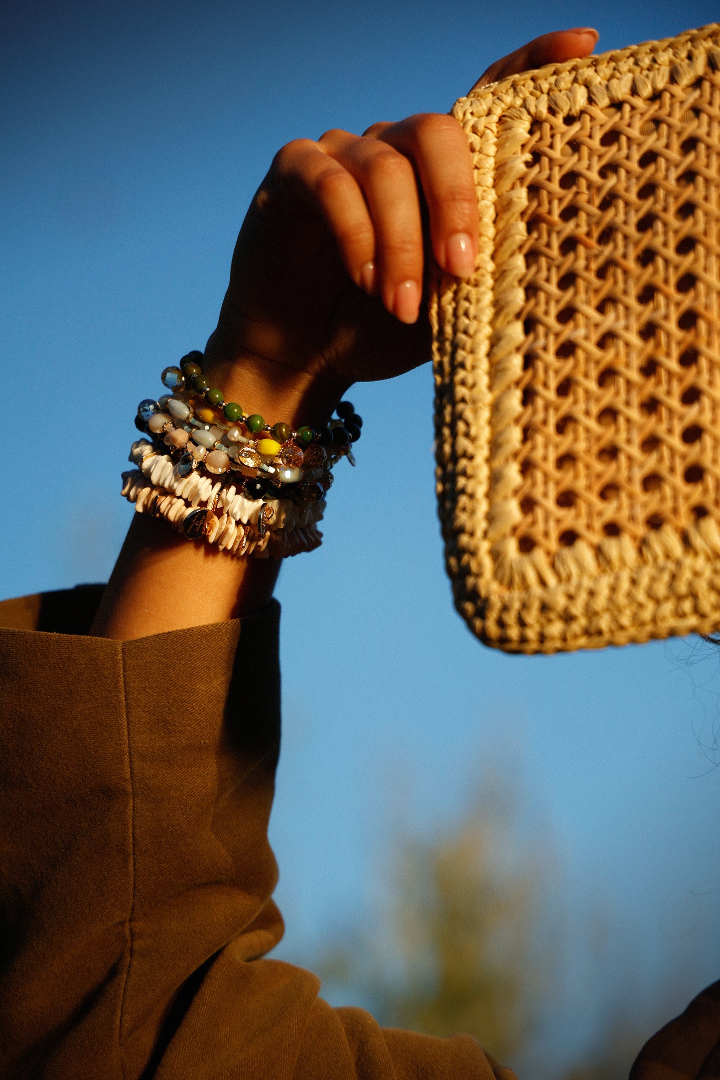 Natural color cannage pouch