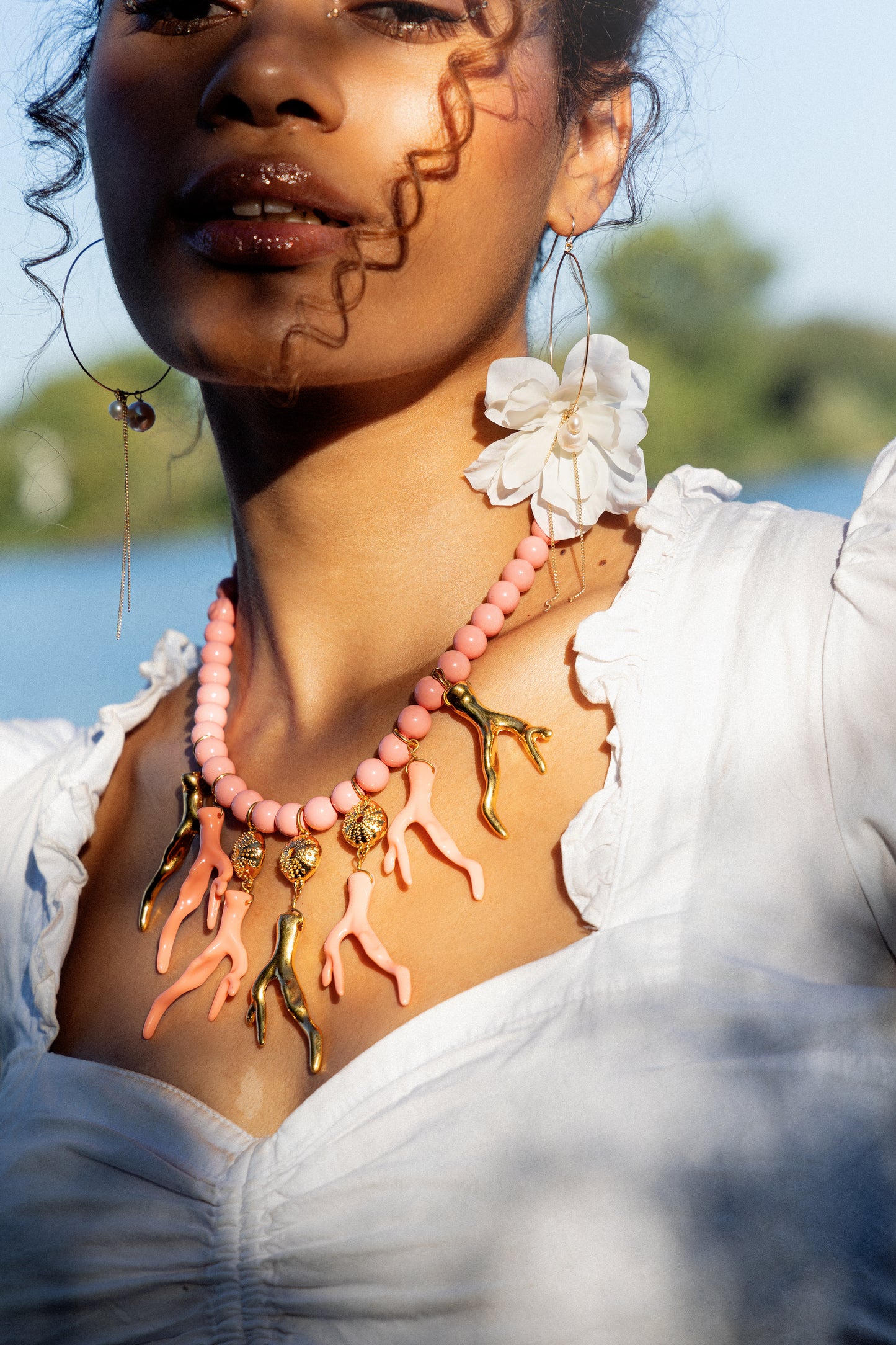 Coral and stone necklace