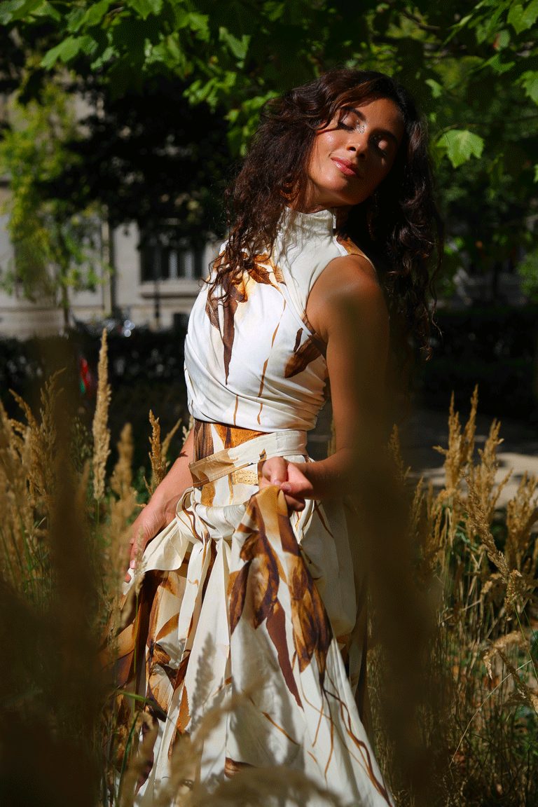 Caramel watercolor pleated premium skirt