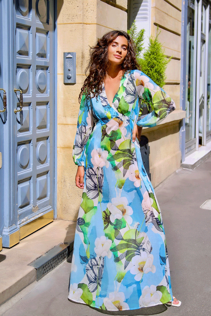 Polynesia Long V-Neck Cover-Up Dress