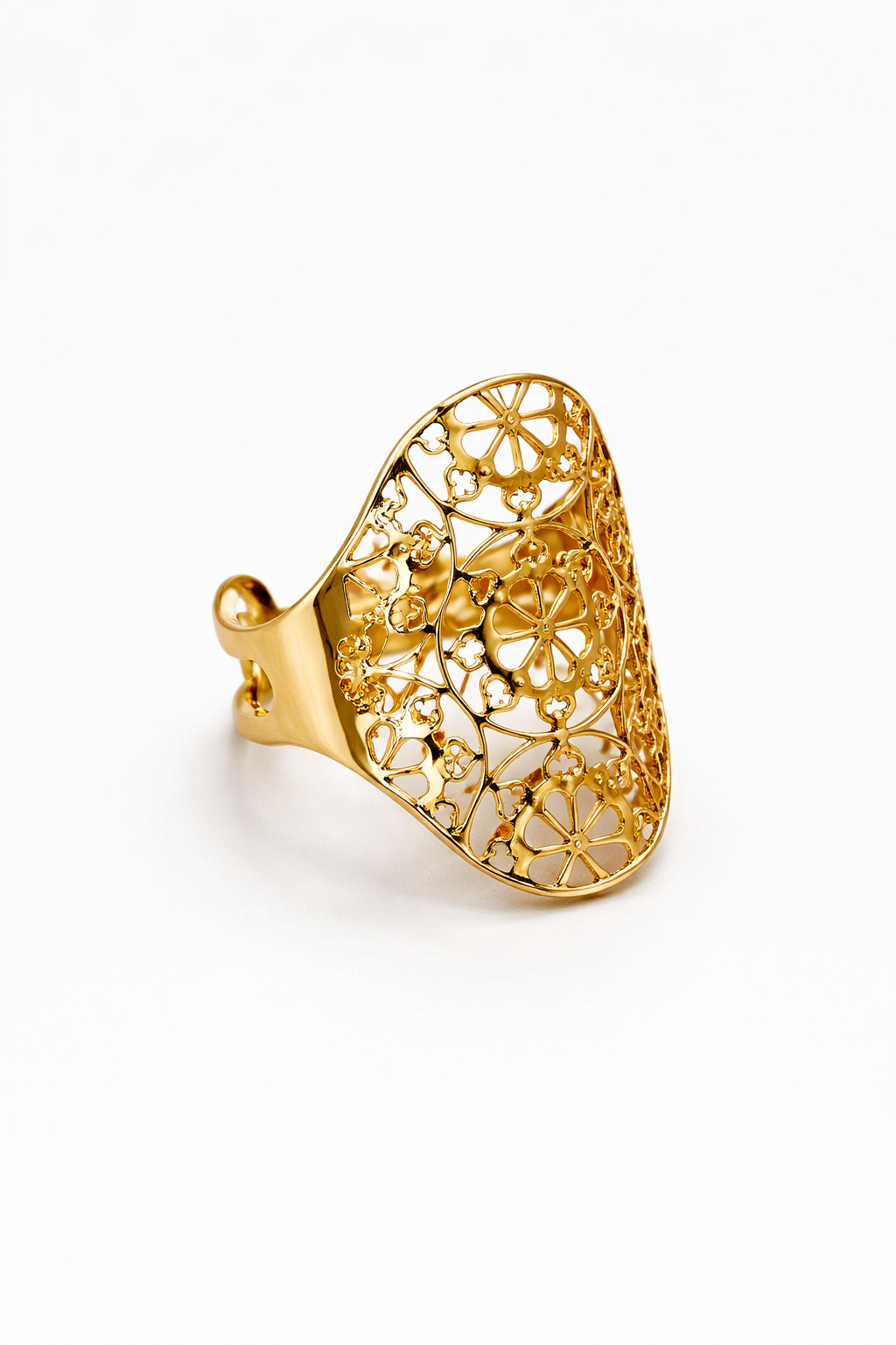 Bague acier inoxydable dorée ALMÉRIA femme ajustable waterproof motif filigrané