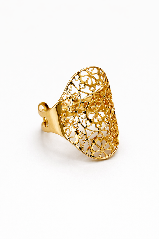 Bague acier inoxydable dorée ALMÉRIA femme ajustable waterproof motif filigrané