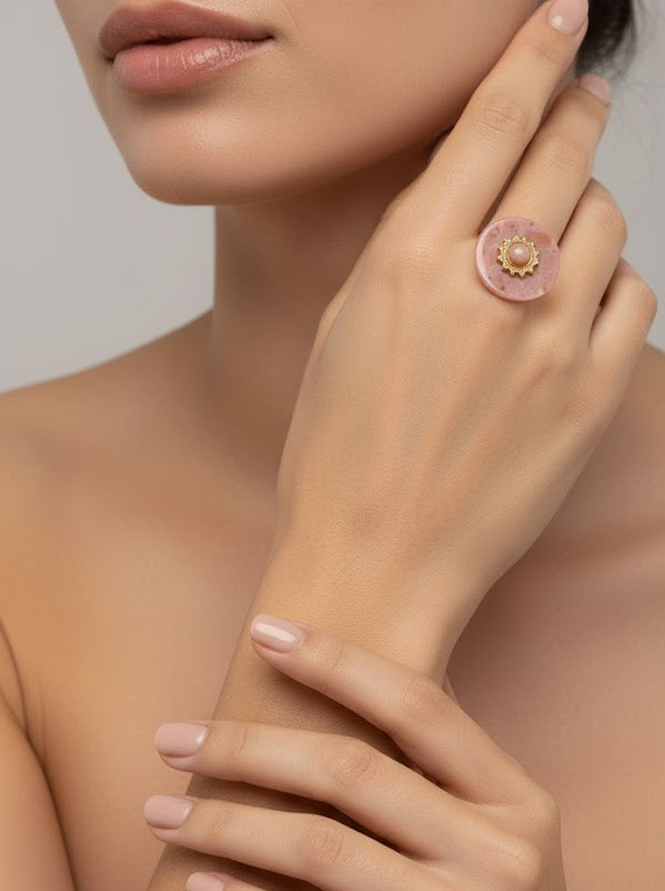 Bague acier inoxydable dorée NEBULA femme ajustable design solaire vintage

