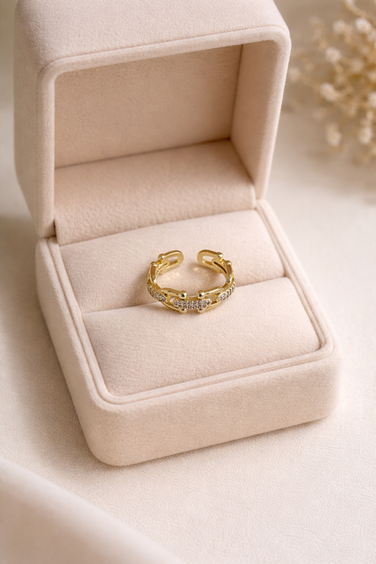 Bague acier inoxydable dorée ELEN femme ajustable éclats sertis moderne