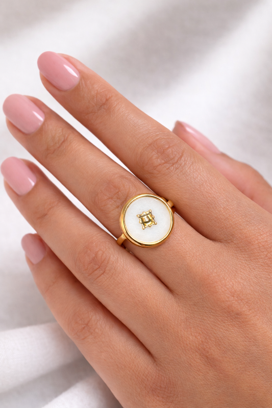 Bague acier inoxydable dorée FABIOSA femme ajustable waterproof motif géométrique