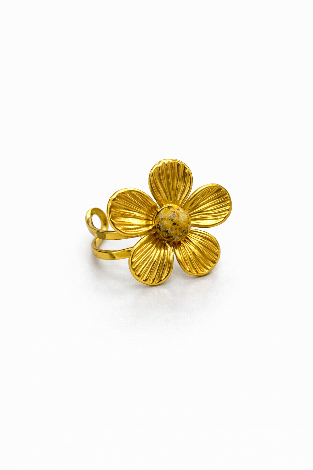 Bague acier inoxydable dorée FLORINA femme ajustable waterproof fleur pierre