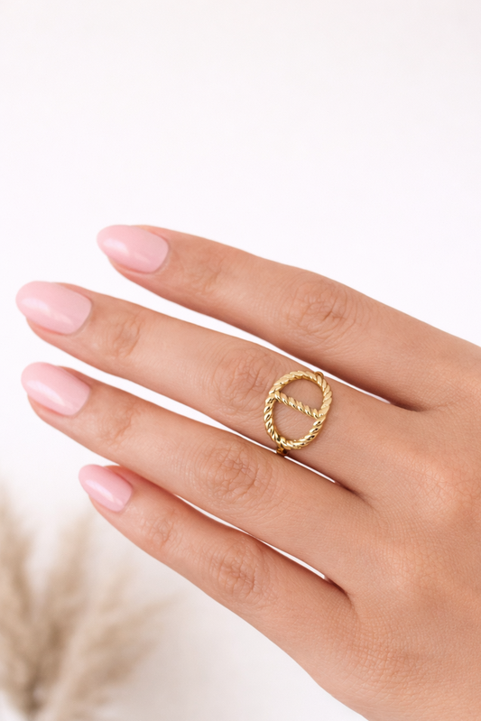 Bague acier inoxydable dorée ILONA femme ajustable waterproof anneau torsadé
