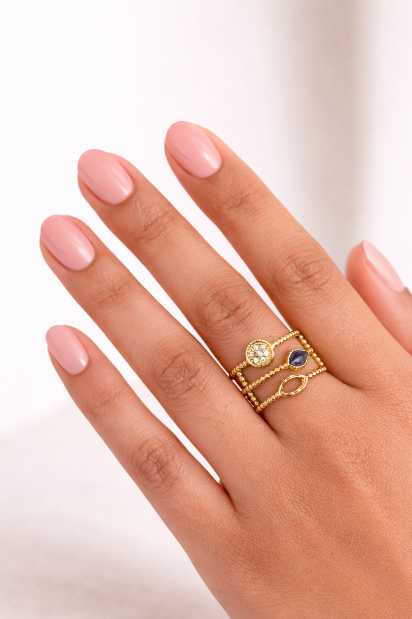 Bague acier inoxydable dorée LINDA femme ajustable waterproof triple anneaux