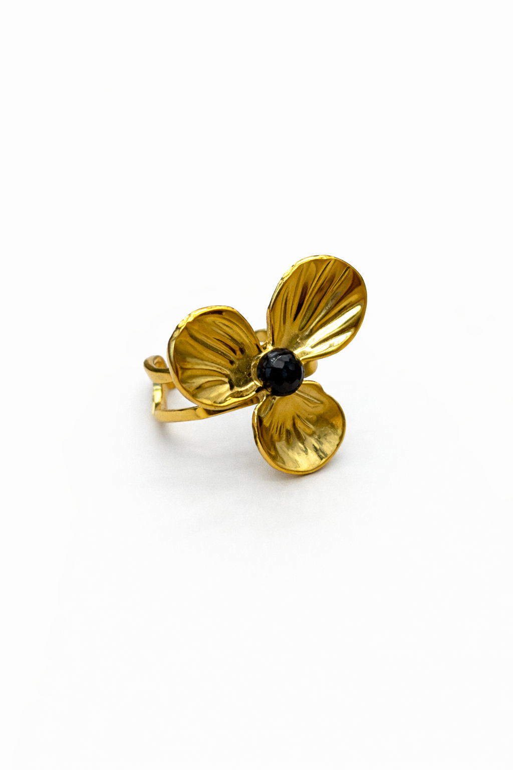 Bague acier inoxydable dorée MIRELDA femme ajustable waterproof fleur pierre