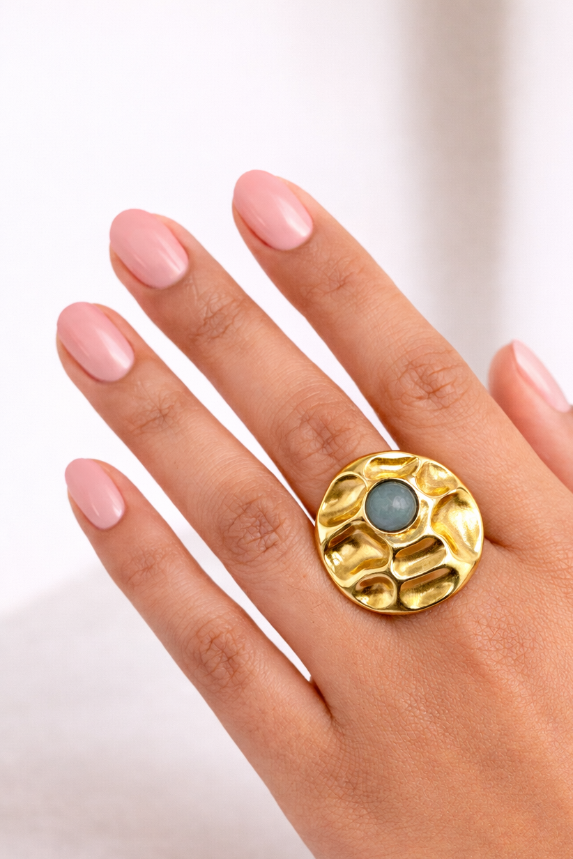 Bague acier inoxydable dorée OCEALYS femme ajustable waterproof