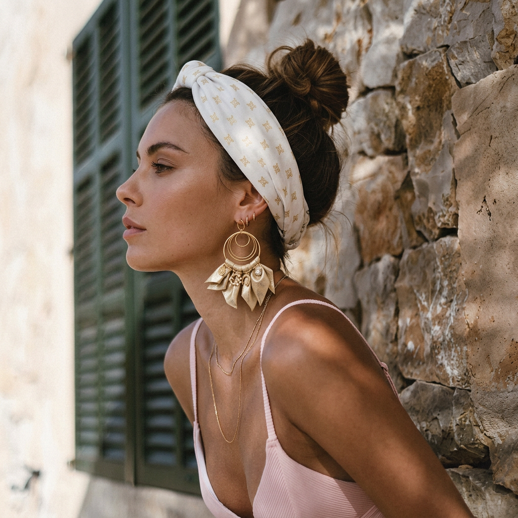 bandeau fireworks wi paris coton blanc fil de lurex headband femme plage