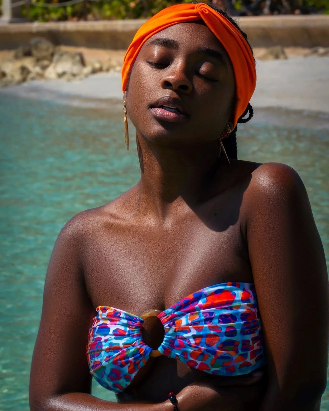 bikini bandeau crush beachy imprimé tropical lagon multicolore haut bandeau chic bas coordonné femme
