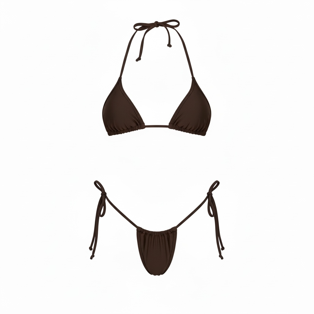 Bikini Cocoa marron avec haut triangle coulissant et bas échancré froncé à l’avant coulissant