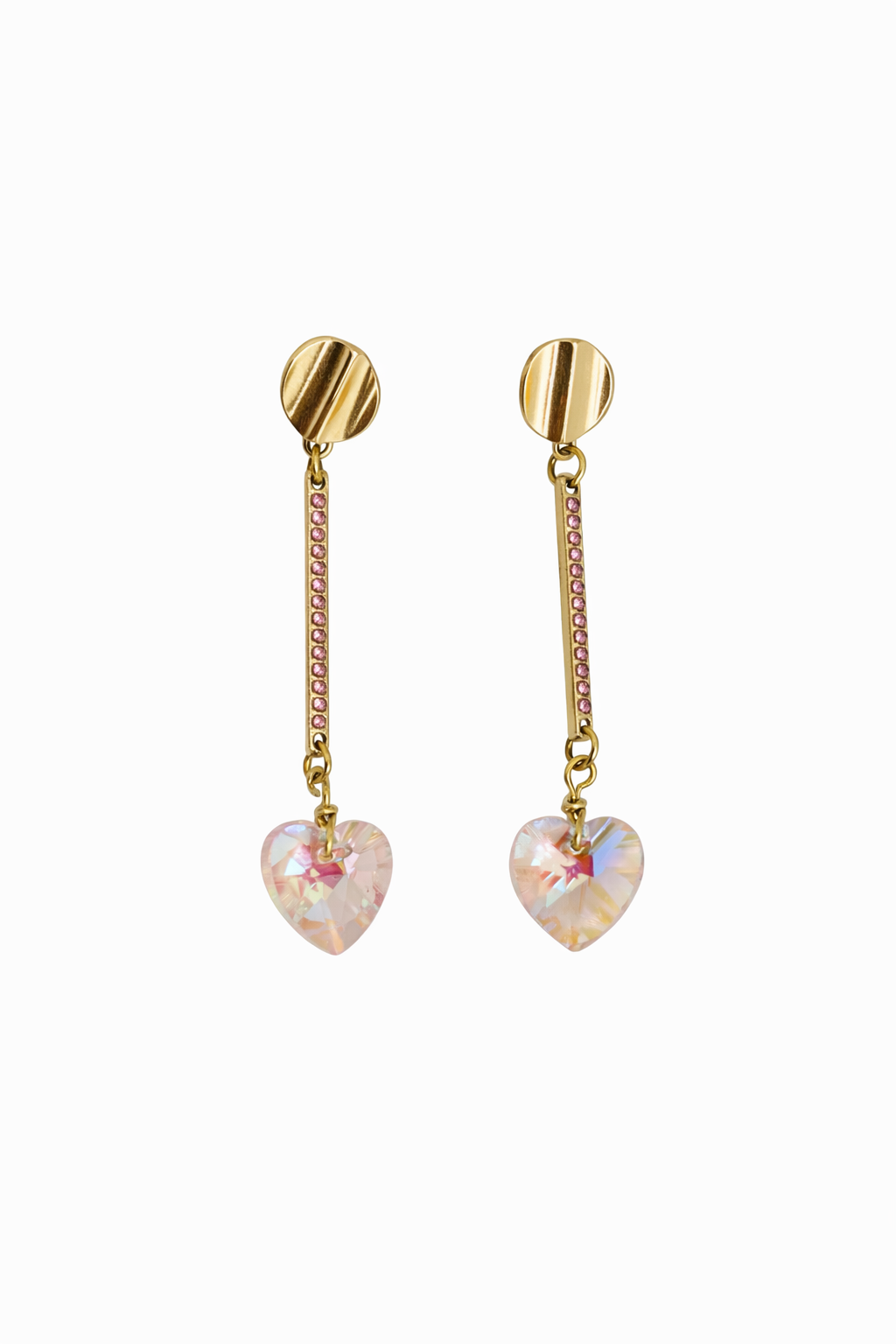 Boucles d’oreilles acier inoxydable doré waterproof AMAYA femme cristaux roses cœur irisé