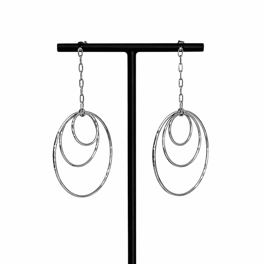 Boucles d’oreilles ARIA argent acier inoxydable anneaux concentriques