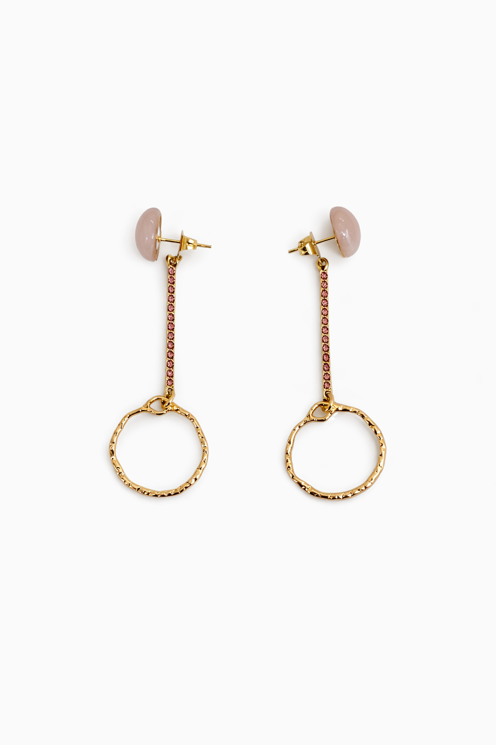 Boucles d’oreilles acier inoxydable doré waterproof AVELIA femme cristaux roses barre verticale