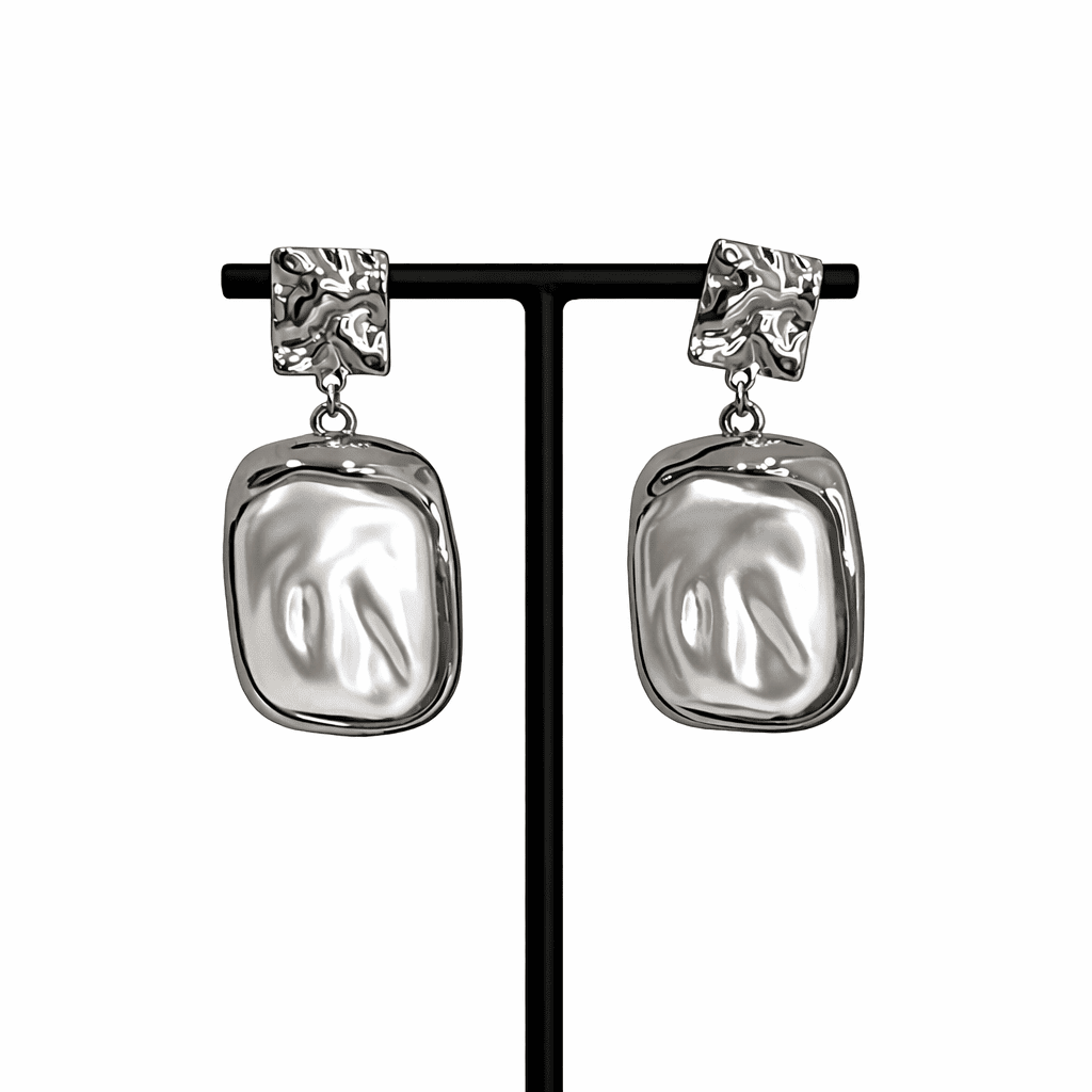 Boucles d’oreilles FLORE argent acier inoxydable carré texturé rectangle