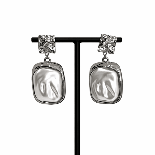 Boucles d’oreilles FLORE argent acier inoxydable carré texturé rectangle