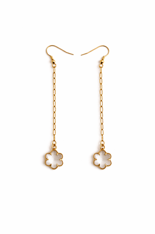 Boucles d’oreilles acier inoxydable doré waterproof GRACE femme fleur cristal pendante