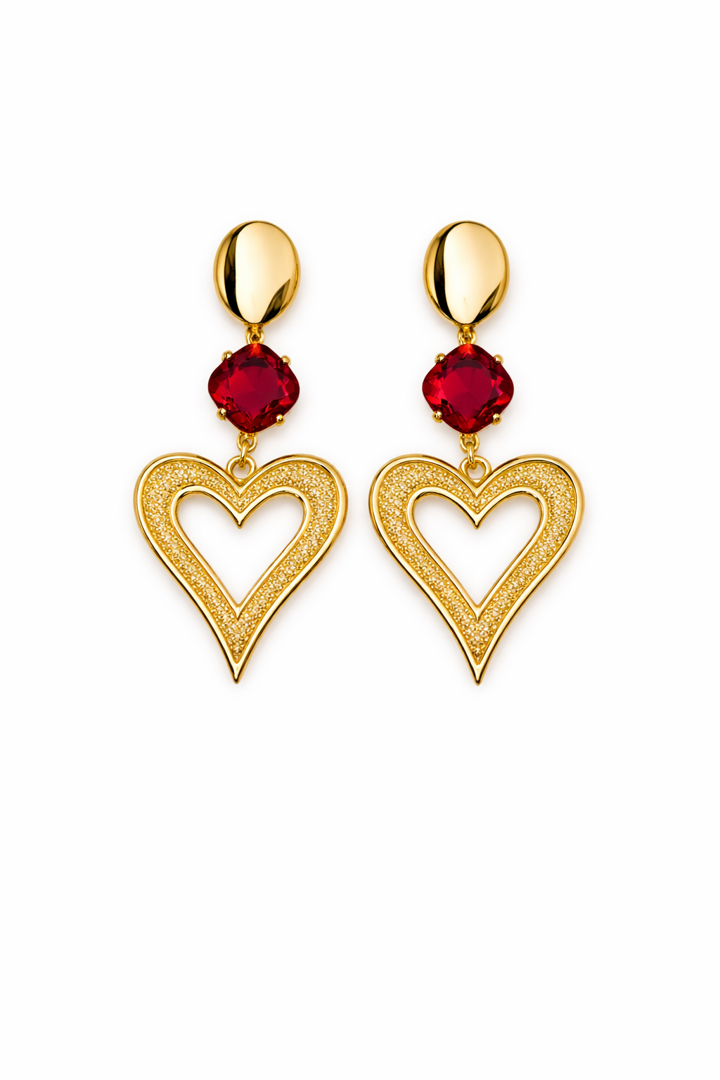 Boucles d’oreilles acier inoxydable doré waterproof ISALANI femme cœur ajouré pierre rouge