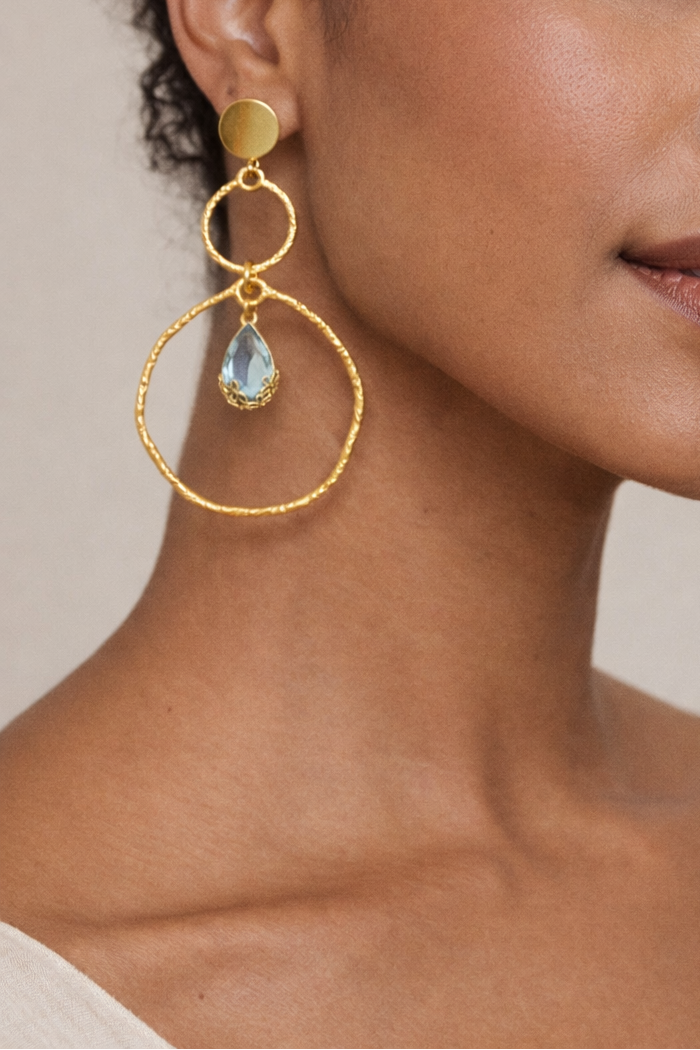  Boucles d’oreilles acier inoxydable doré waterproof JASMINE femme cristal bleu facetté