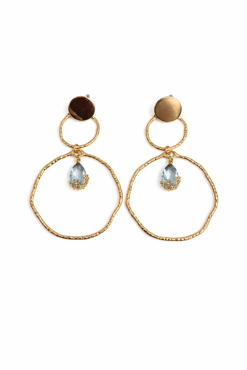 Boucles d’oreilles acier inoxydable doré waterproof JASMINE femme cristal bleu facetté