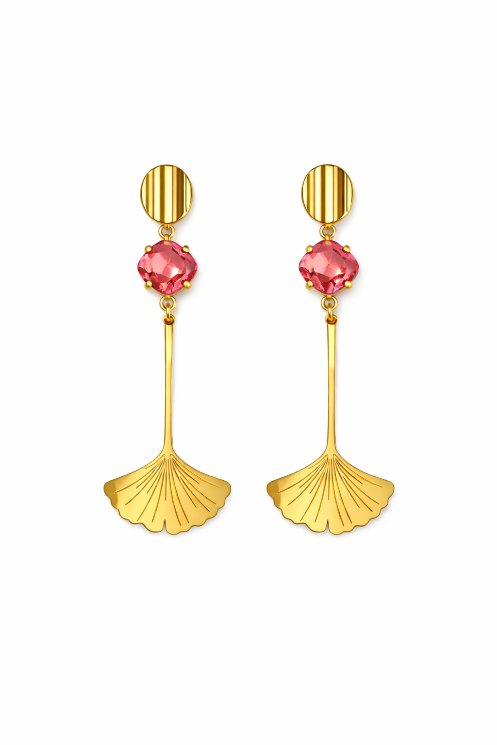 Boucles d’oreilles acier inoxydable doré waterproof KAÏANA femme cristal feuille ginkgo