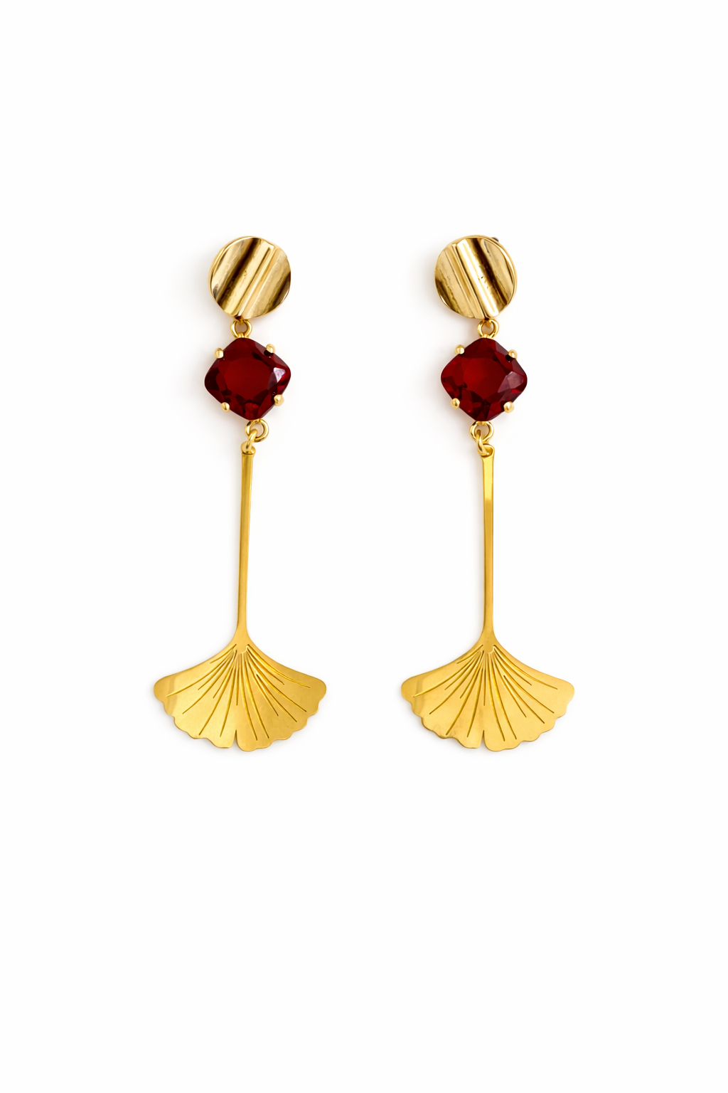 Boucles d’oreilles acier inoxydable doré waterproof KAÏANA femme cristal feuille ginkgo