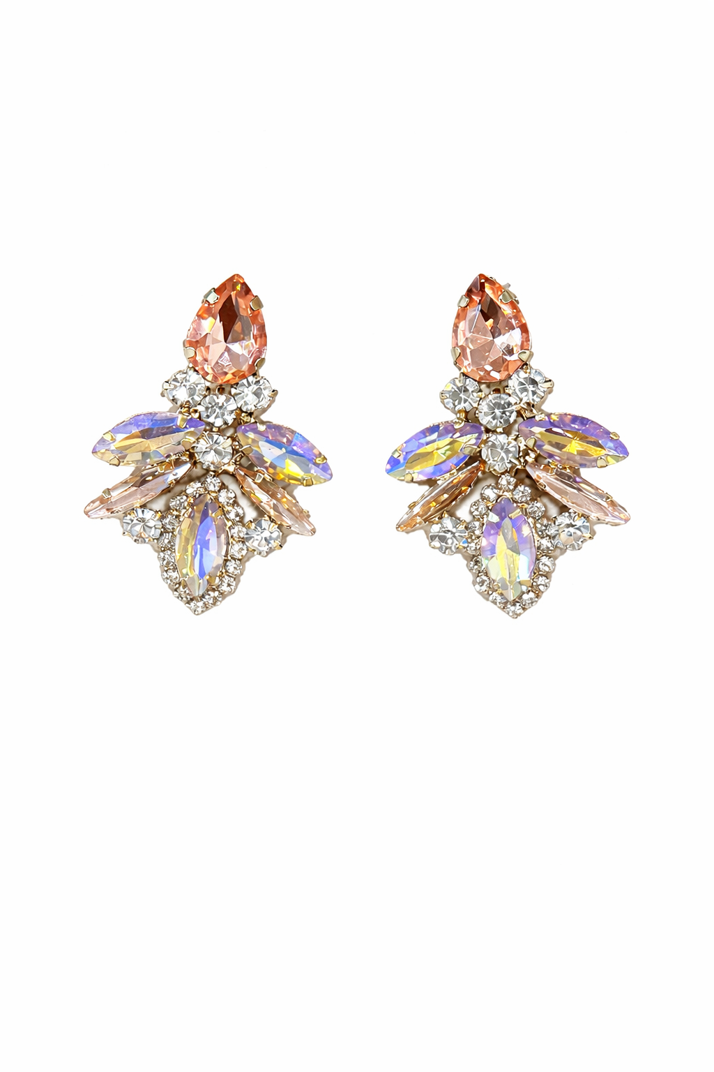 Boucles d’oreilles KALENA en acier inoxydable avec cristaux rose poudré, champagne et irisés, design bijou scintillant et élégant