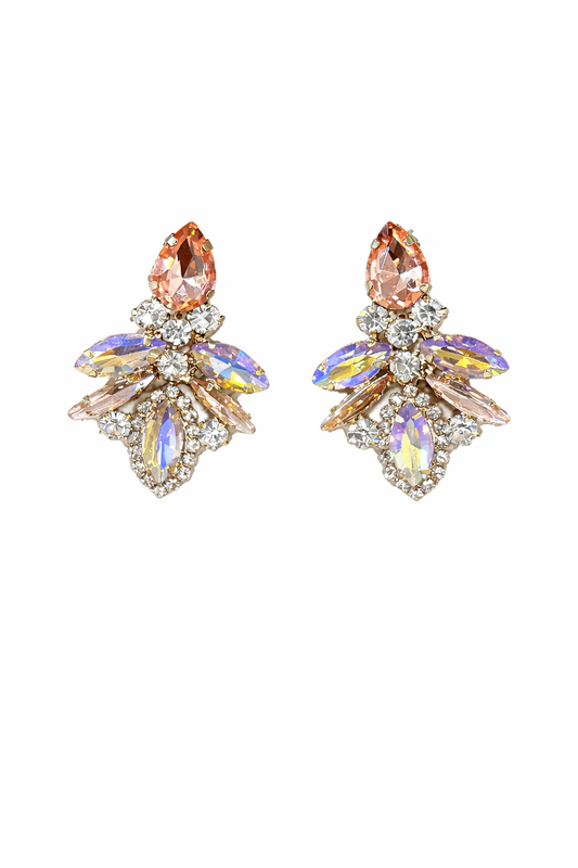 Boucles d’oreilles KALENA en acier inoxydable avec cristaux rose poudré, champagne et irisés, design bijou scintillant et élégant