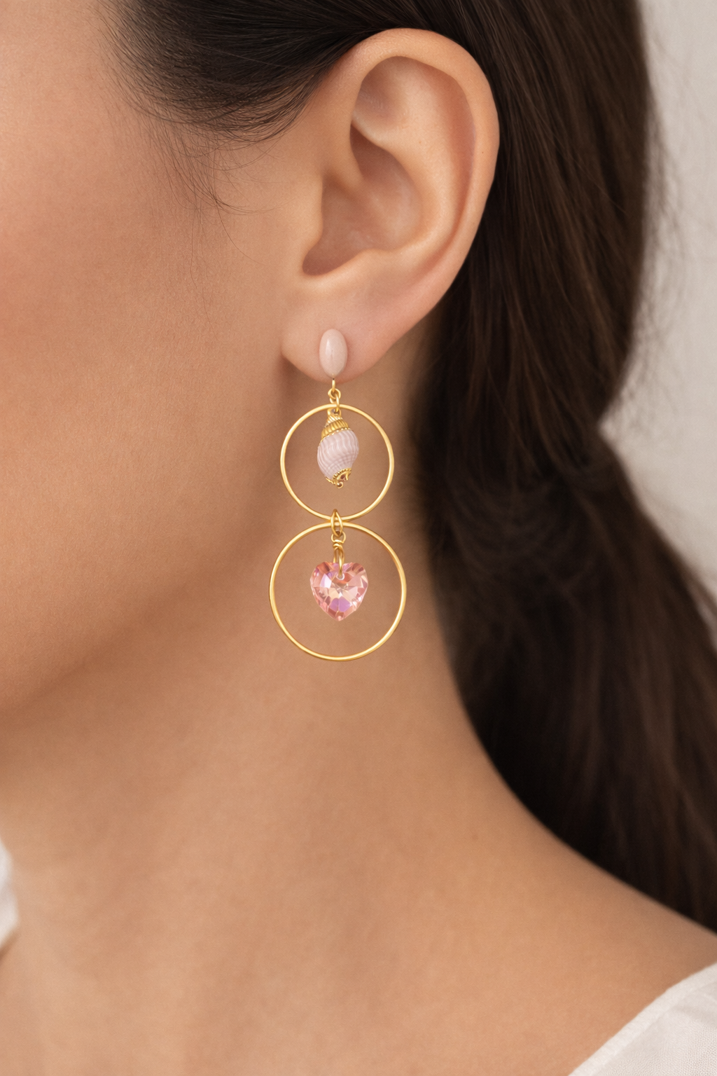 Boucles d’oreilles acier inoxydable doré waterproof MAELANI femme coquillage rose cœur cristal
