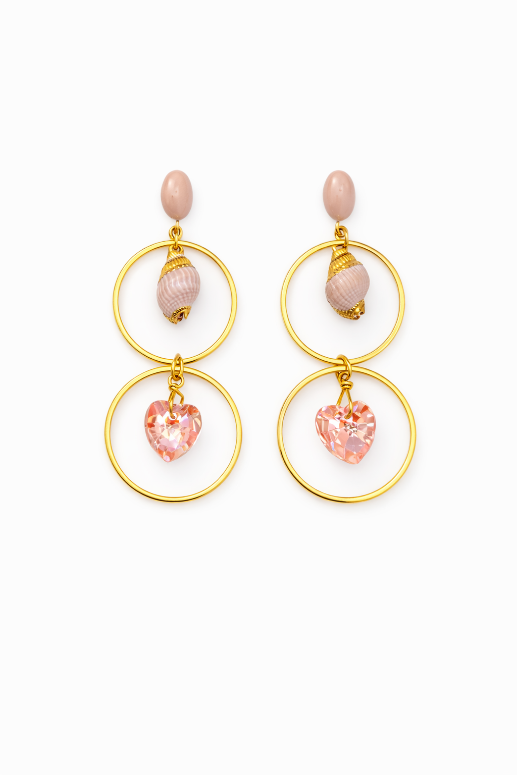 Boucles d’oreilles acier inoxydable doré waterproof MAELANI femme coquillage rose cœur cristal