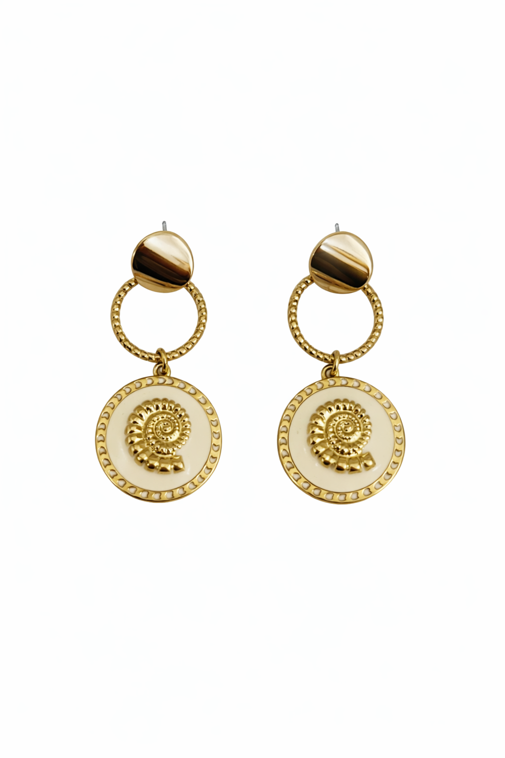 Boucles d’oreilles acier inoxydable doré waterproof MARUA SHELL femme médaillon coquillage

